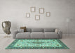 Machine Washable Persian Turquoise Traditional Area Rugs in a Living Room,, wshtr2848turq