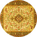 Round Machine Washable Persian Yellow Traditional Rug, wshtr2848yw