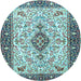 Round Machine Washable Persian Light Blue Traditional Rug, wshtr2848lblu