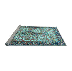 Sideview of Machine Washable Persian Light Blue Traditional Rug, wshtr2848lblu