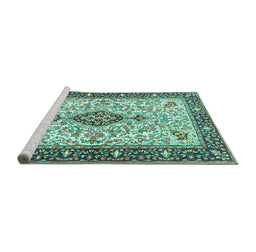 Sideview of Machine Washable Persian Turquoise Traditional Area Rugs, wshtr2848turq