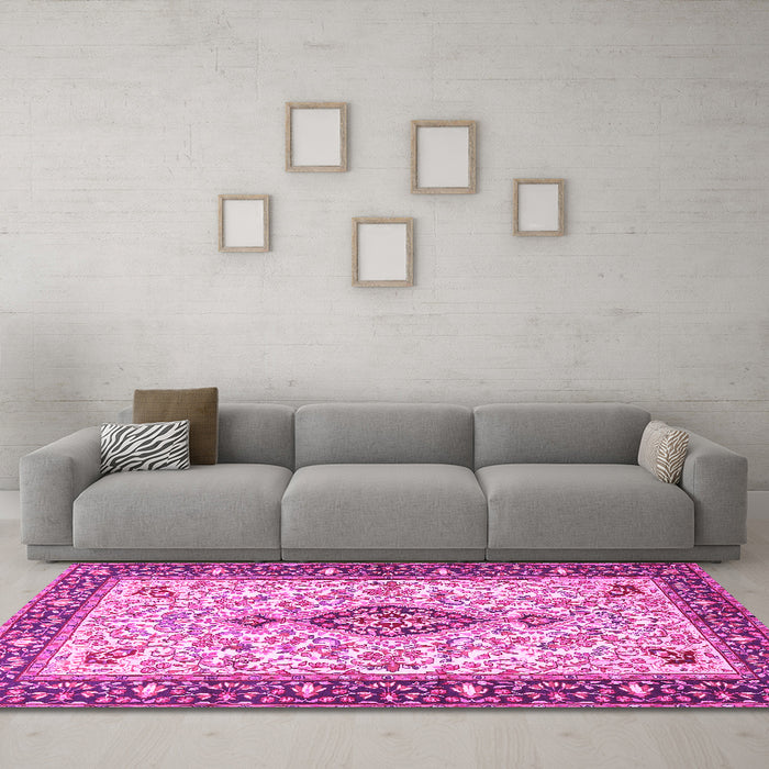 Machine Washable Persian Pink Traditional Rug in a Living Room, wshtr2848pnk