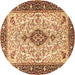 Round Machine Washable Persian Brown Traditional Rug, wshtr2848brn