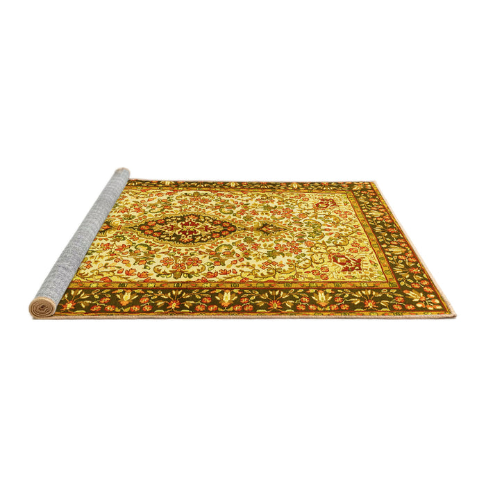 Sideview of Machine Washable Persian Yellow Traditional Rug, wshtr2848yw