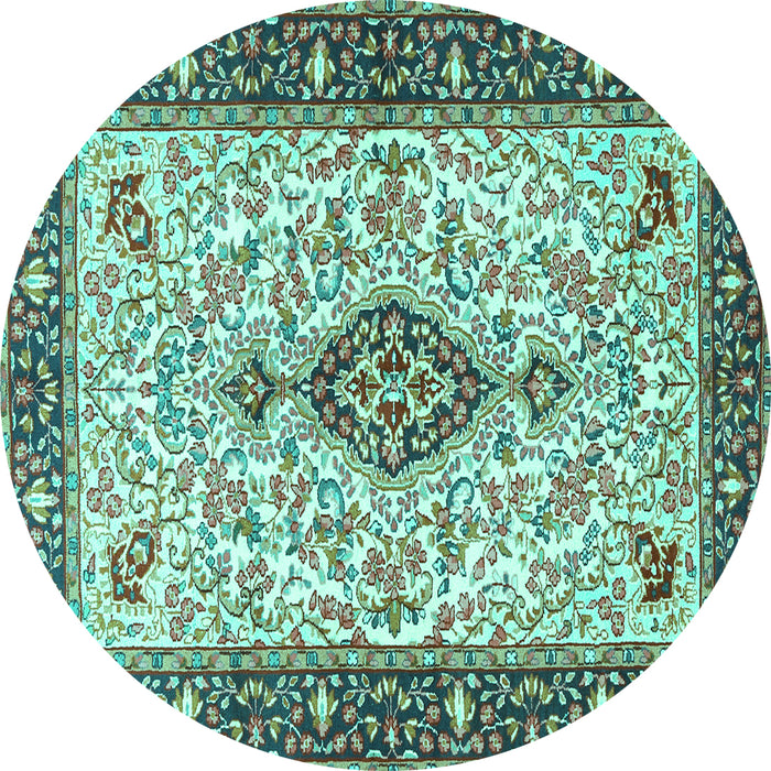 Round Persian Turquoise Traditional Rug, tr2848turq