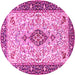 Round Machine Washable Persian Pink Traditional Rug, wshtr2848pnk