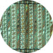 Round Machine Washable Southwestern Turquoise Country Area Rugs, wshtr2849turq