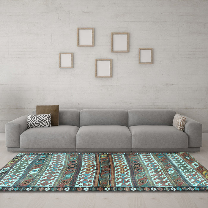 Machine Washable Southwestern Light Blue Country Rug in a Living Room, wshtr2849lblu