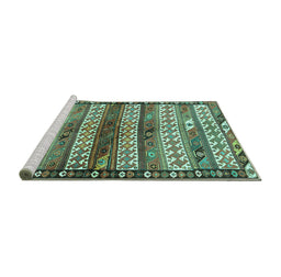 Sideview of Machine Washable Southwestern Turquoise Country Area Rugs, wshtr2849turq