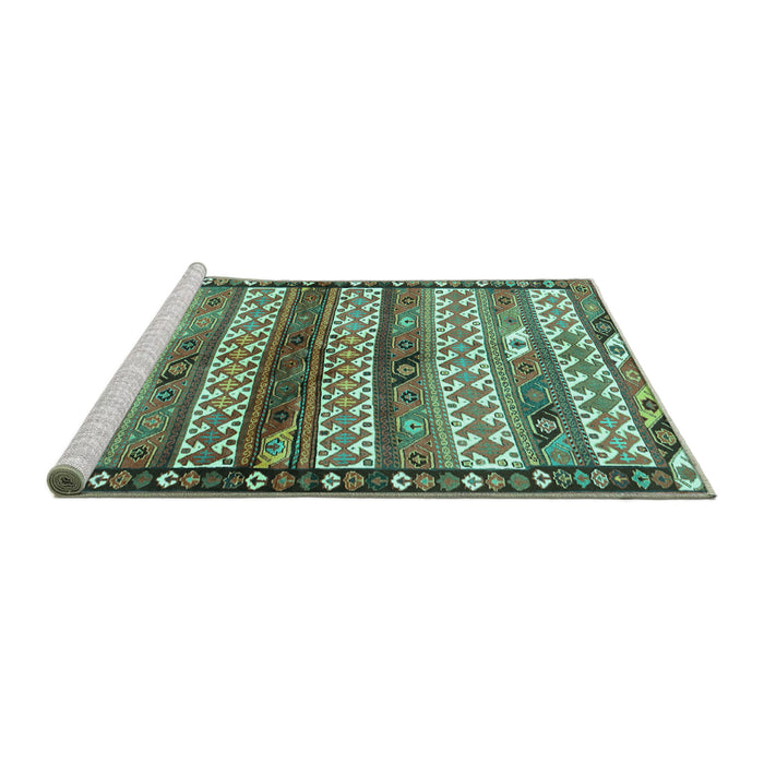Sideview of Machine Washable Southwestern Turquoise Country Area Rugs, wshtr2849turq