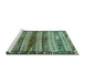 Sideview of Machine Washable Southwestern Turquoise Country Area Rugs, wshtr2849turq