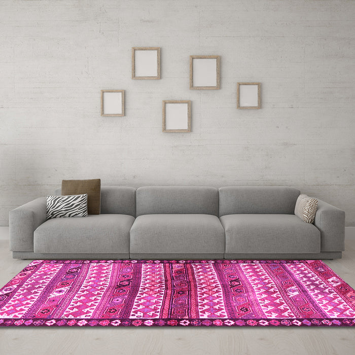 Machine Washable Southwestern Pink Country Rug in a Living Room, wshtr2849pnk