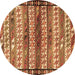 Round Southwestern Brown Country Rug, tr2849brn