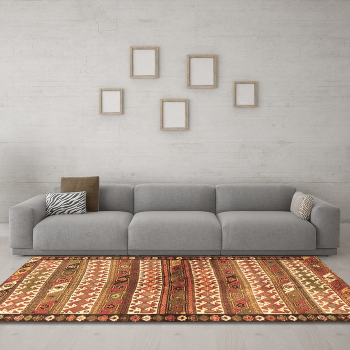 Machine Washable Southwestern Brown Country Rug in a Living Room,, wshtr2849brn