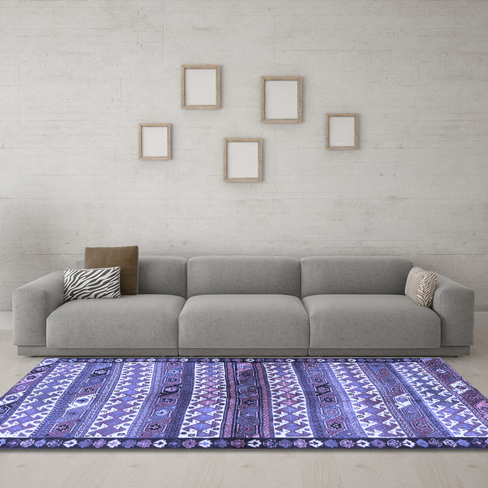 Machine Washable Southwestern Blue Country Rug in a Living Room, wshtr2849blu
