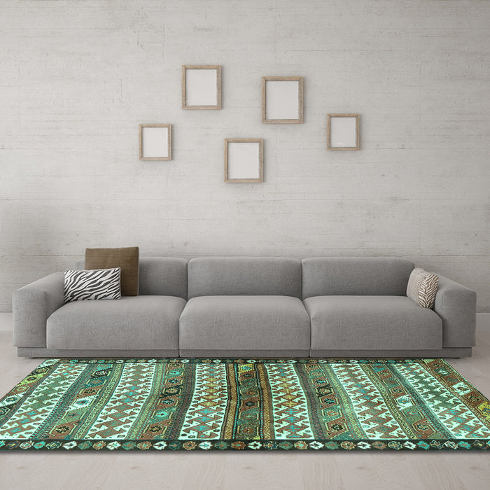 Machine Washable Southwestern Turquoise Country Area Rugs in a Living Room,, wshtr2849turq