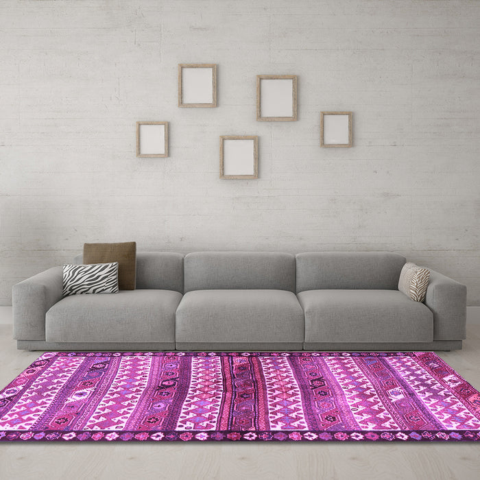 Machine Washable Southwestern Purple Country Area Rugs in a Living Room, wshtr2849pur