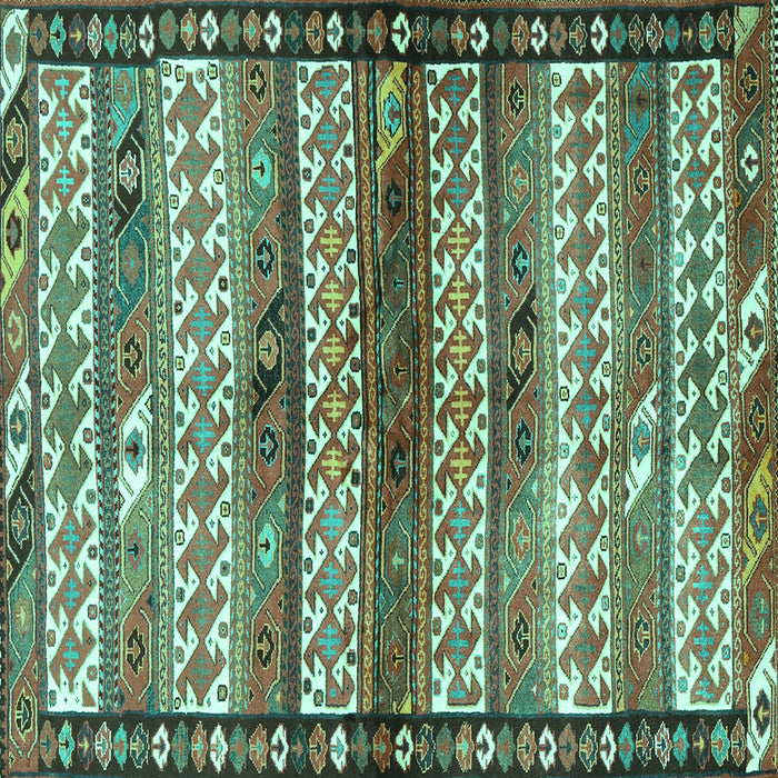 Square Machine Washable Southwestern Turquoise Country Area Rugs, wshtr2849turq