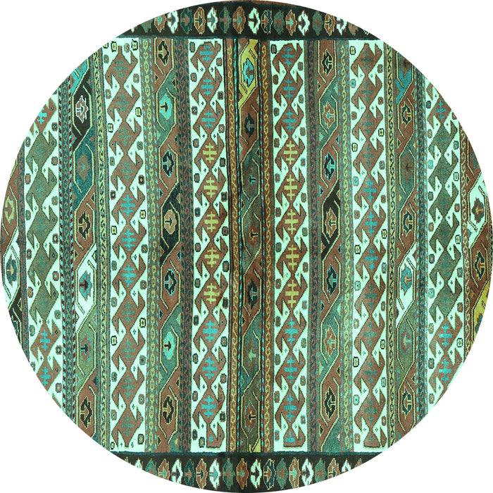 Round Southwestern Turquoise Country Rug, tr2849turq