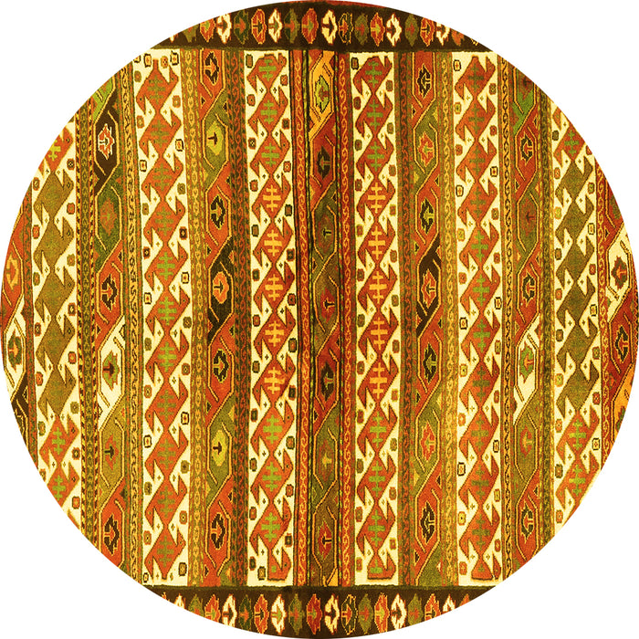 Round Machine Washable Southwestern Yellow Country Rug, wshtr2849yw
