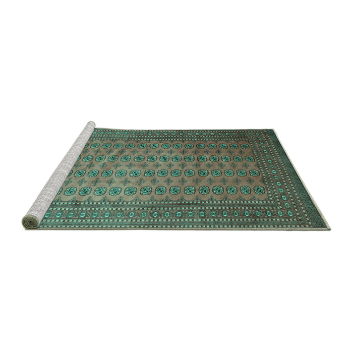 Sideview of Machine Washable Persian Turquoise Traditional Area Rugs, wshtr284turq