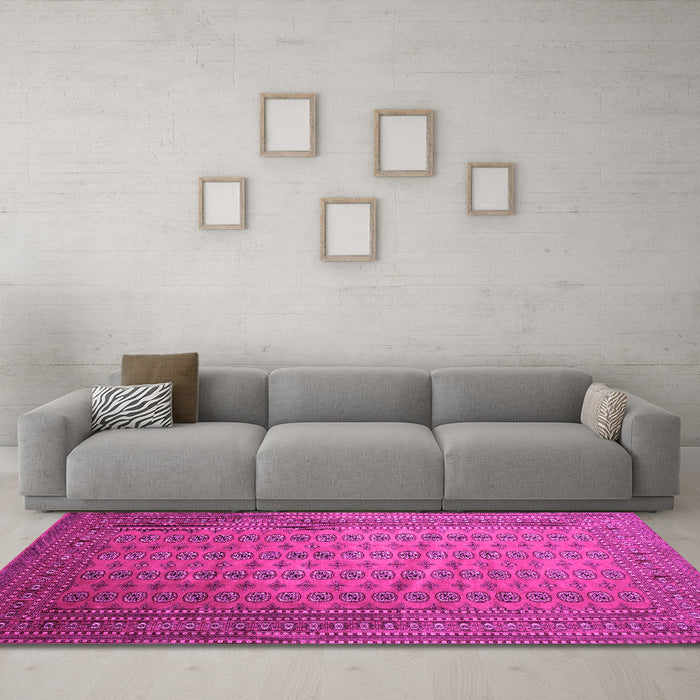 Machine Washable Persian Pink Traditional Rug in a Living Room, wshtr284pnk