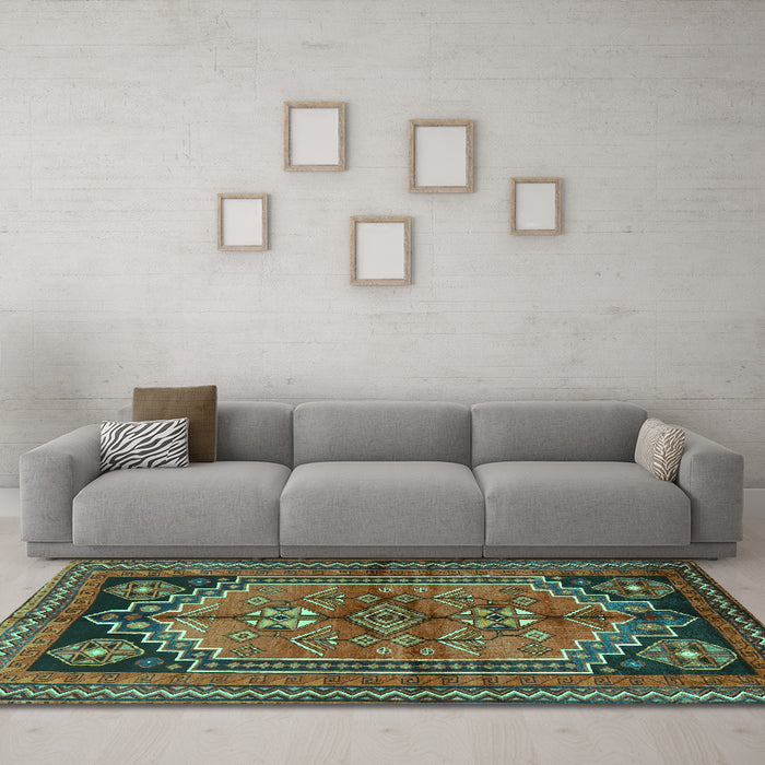 Machine Washable Persian Turquoise Traditional Area Rugs in a Living Room,, wshtr2850turq