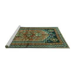 Sideview of Machine Washable Persian Turquoise Traditional Area Rugs, wshtr2850turq