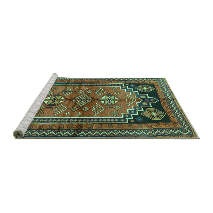 Sideview of Machine Washable Persian Turquoise Traditional Area Rugs, wshtr2850turq