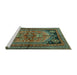 Sideview of Machine Washable Persian Turquoise Traditional Area Rugs, wshtr2850turq