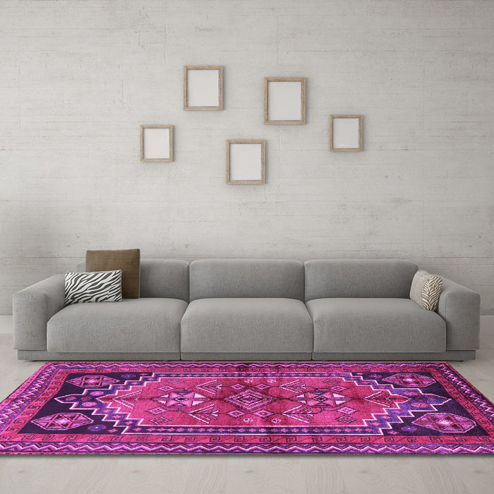 Machine Washable Persian Purple Traditional Area Rugs in a Living Room, wshtr2850pur