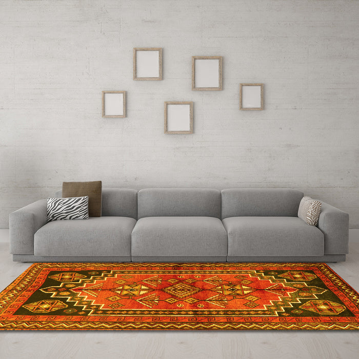 Machine Washable Persian Yellow Traditional Rug in a Living Room, wshtr2850yw