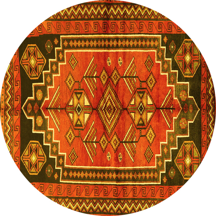 Round Machine Washable Persian Yellow Traditional Rug, wshtr2850yw