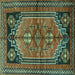 Square Machine Washable Persian Turquoise Traditional Area Rugs, wshtr2850turq