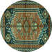 Round Machine Washable Persian Turquoise Traditional Area Rugs, wshtr2850turq