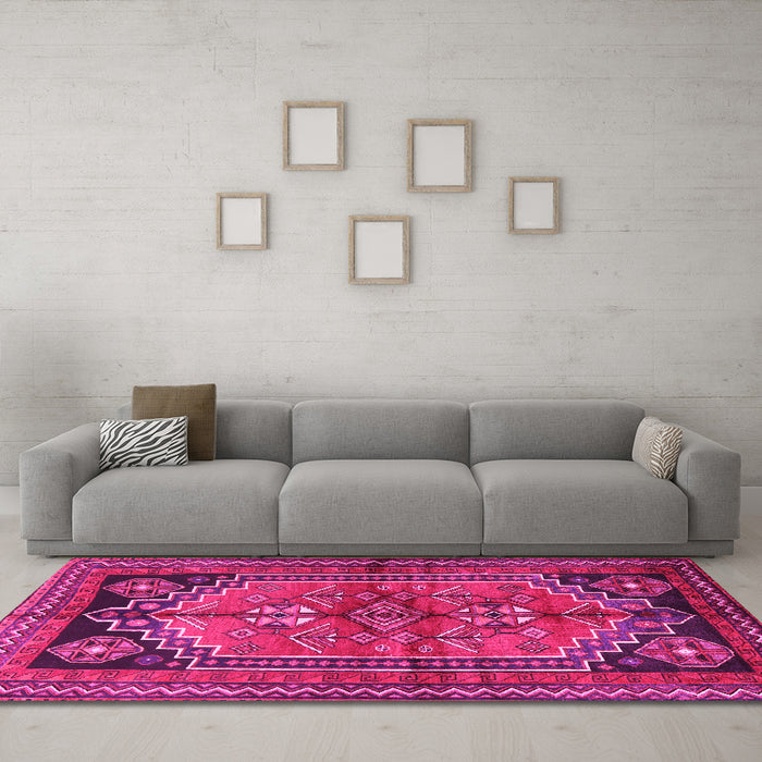 Machine Washable Persian Pink Traditional Rug in a Living Room, wshtr2850pnk