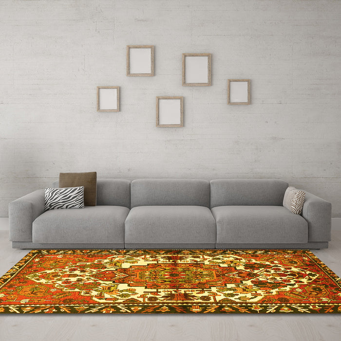 Machine Washable Persian Yellow Traditional Rug in a Living Room, wshtr2851yw