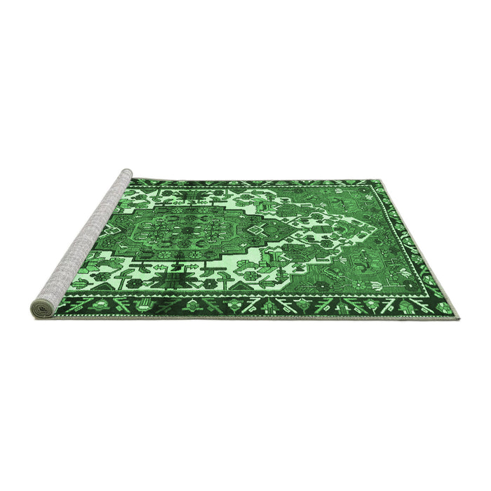 Sideview of Machine Washable Persian Emerald Green Traditional Area Rugs, wshtr2851emgrn