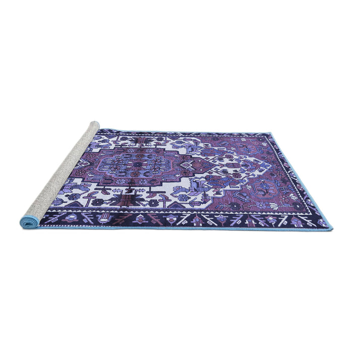 Sideview of Machine Washable Persian Blue Traditional Rug, wshtr2851blu