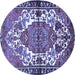 Round Machine Washable Persian Blue Traditional Rug, wshtr2851blu