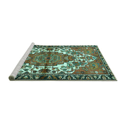 Sideview of Machine Washable Persian Turquoise Traditional Area Rugs, wshtr2851turq