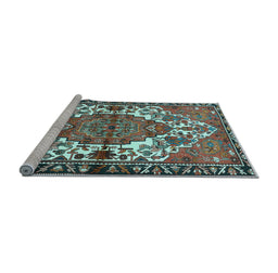 Sideview of Machine Washable Persian Light Blue Traditional Rug, wshtr2851lblu