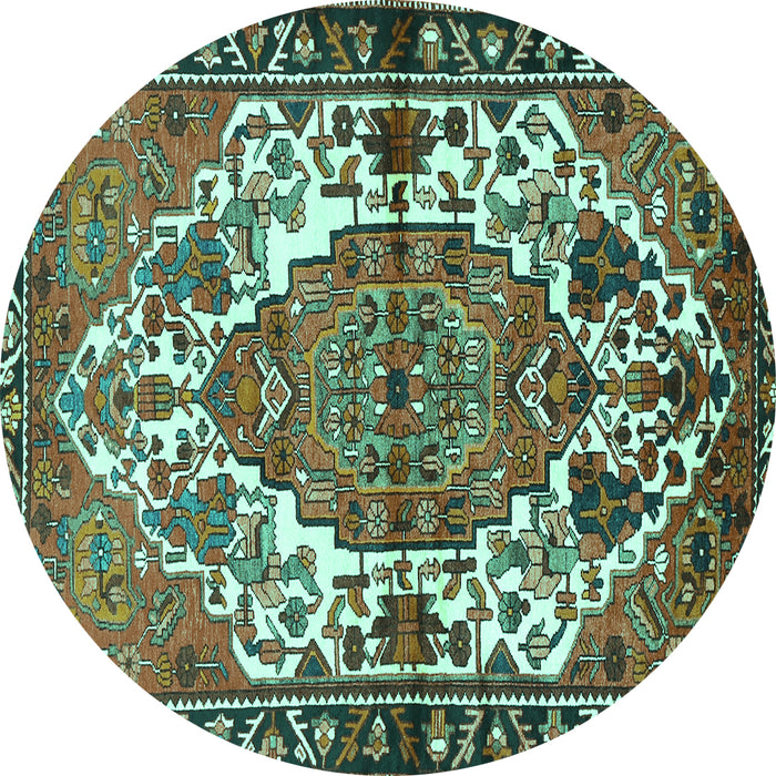 Round Machine Washable Persian Turquoise Traditional Area Rugs, wshtr2851turq