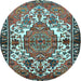 Round Machine Washable Persian Light Blue Traditional Rug, wshtr2851lblu