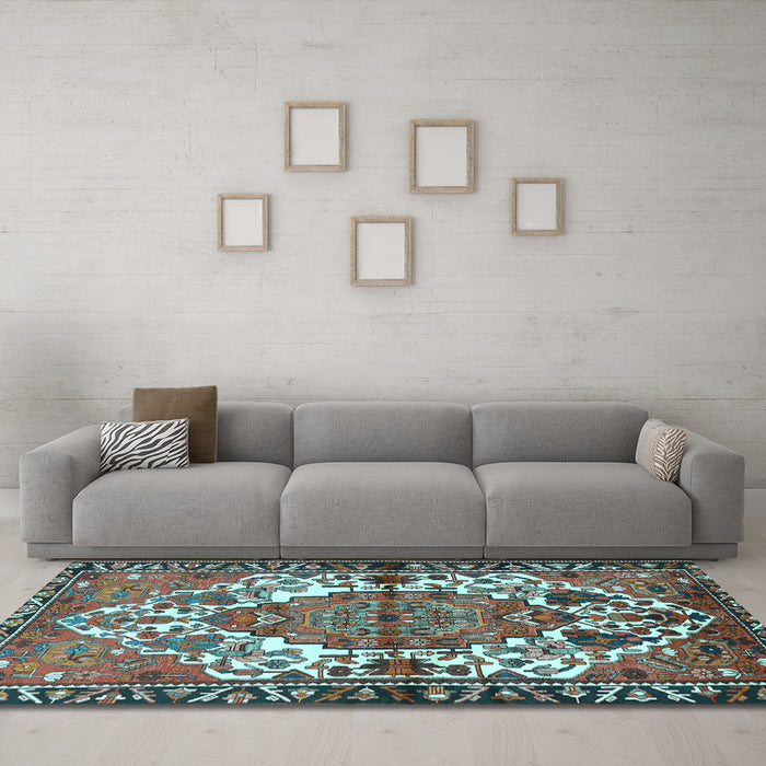 Machine Washable Persian Light Blue Traditional Rug in a Living Room, wshtr2851lblu