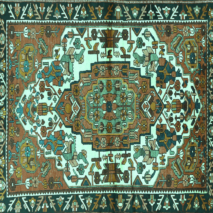 Square Machine Washable Persian Turquoise Traditional Area Rugs, wshtr2851turq