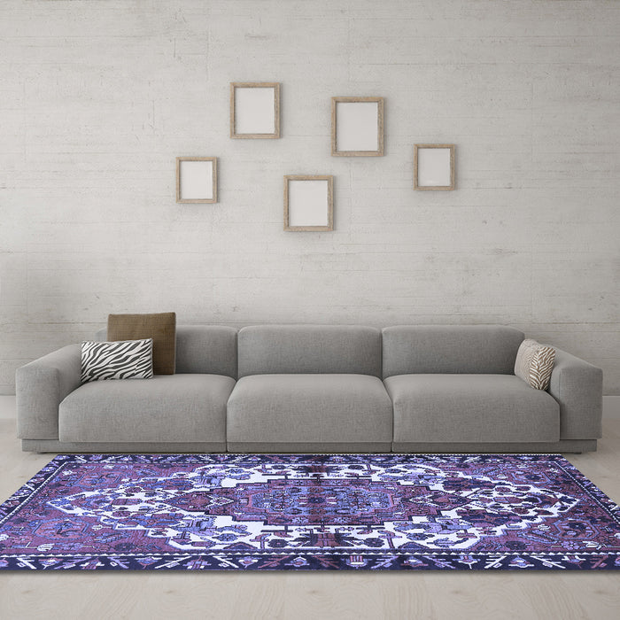 Machine Washable Persian Blue Traditional Rug in a Living Room, wshtr2851blu