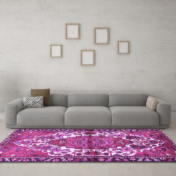 Machine Washable Persian Purple Traditional Area Rugs in a Living Room, wshtr2851pur
