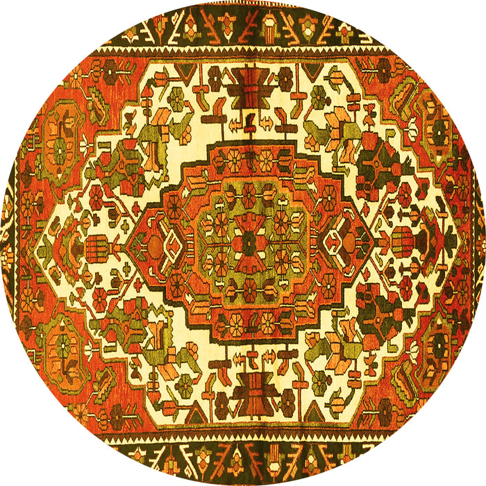 Round Machine Washable Persian Yellow Traditional Rug, wshtr2851yw
