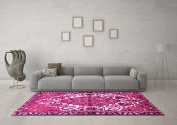 Machine Washable Persian Pink Traditional Rug in a Living Room, wshtr2851pnk